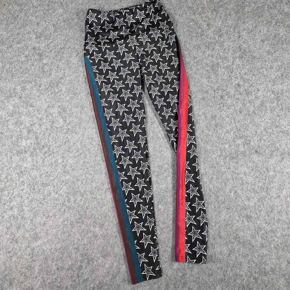Goldsheep Stars Leggings Black Multicolor Stripes Activewear Pants Retro Art XS‎